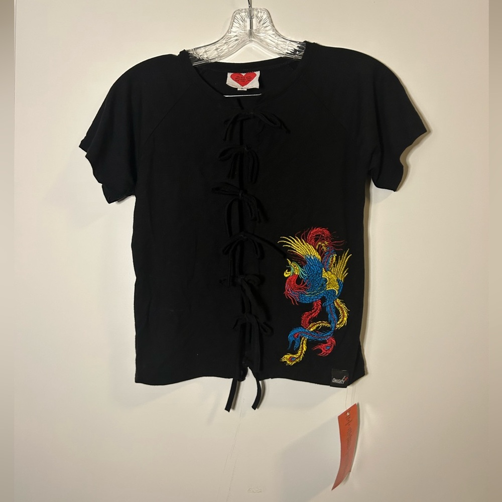 Black omighty dragon embroidered y2k tie top